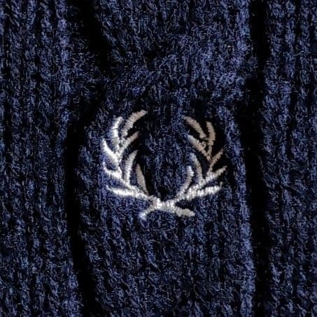 美品 フレッドペリー ウール ケーブル チルデンニット M ネイビー