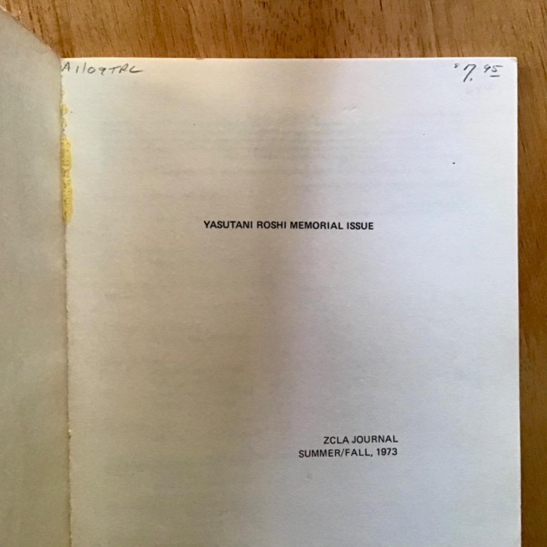 洋書 Yasutani Roshi Memorial Issue ZCLA