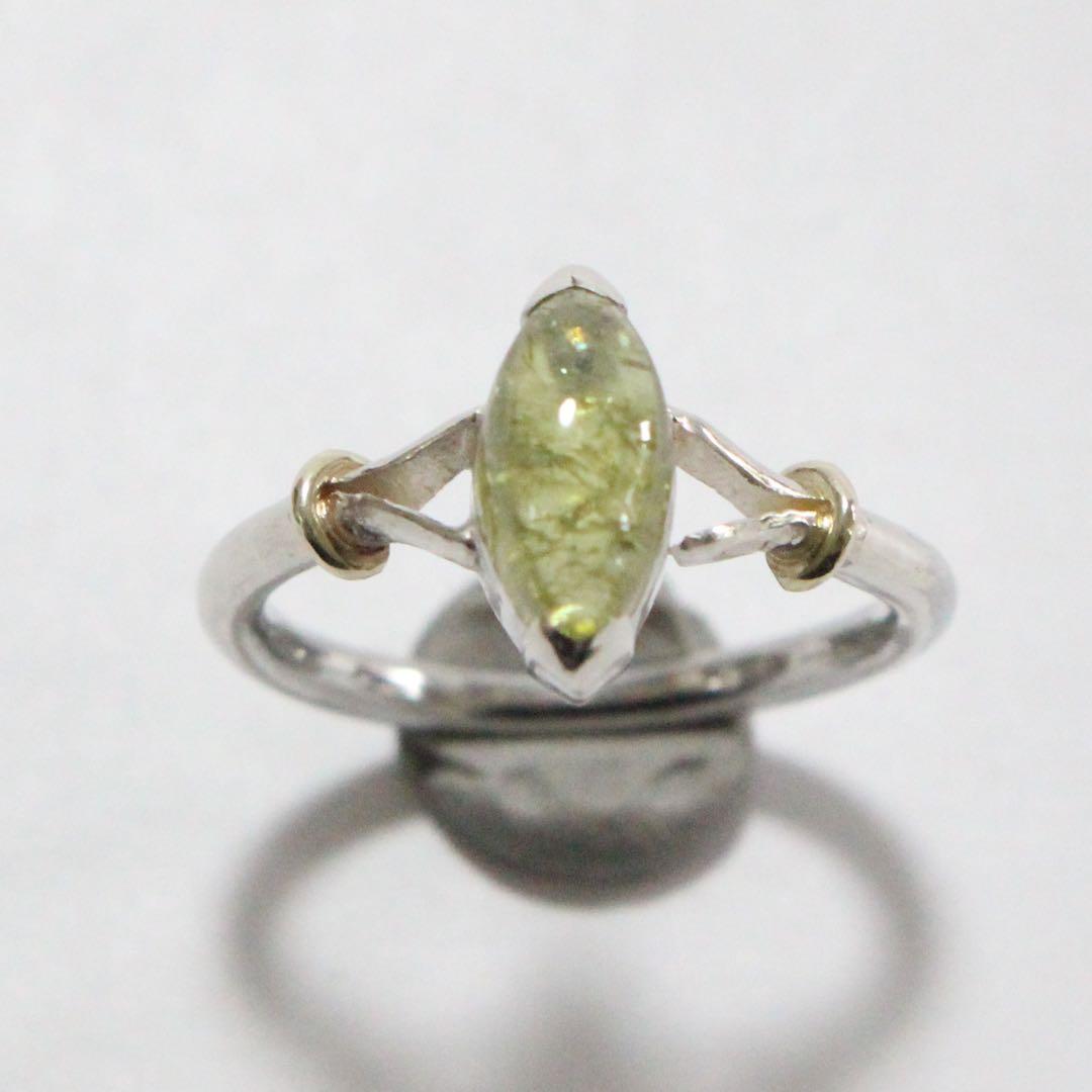 グロッシュラーガーネットのマーキスカボションカットk10小ワッカシルバーリング