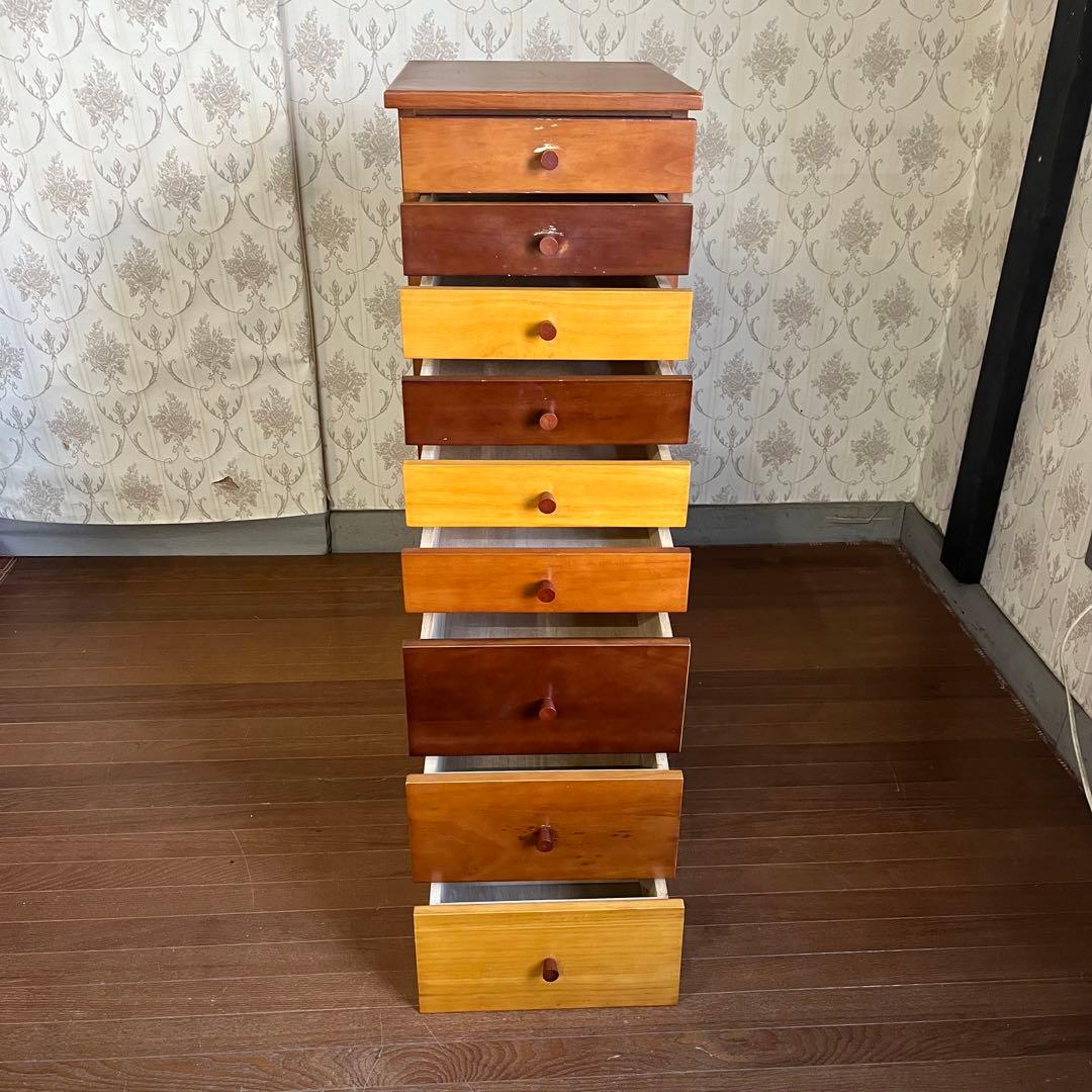 【アンティーク】木製 9杯 チェスト ナチュラルウッド 収納家具 カントリー