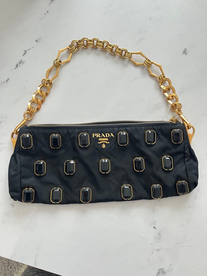PRADA プラダ　テスート ビジュー チェーンショルダー クラッチバッグ美品