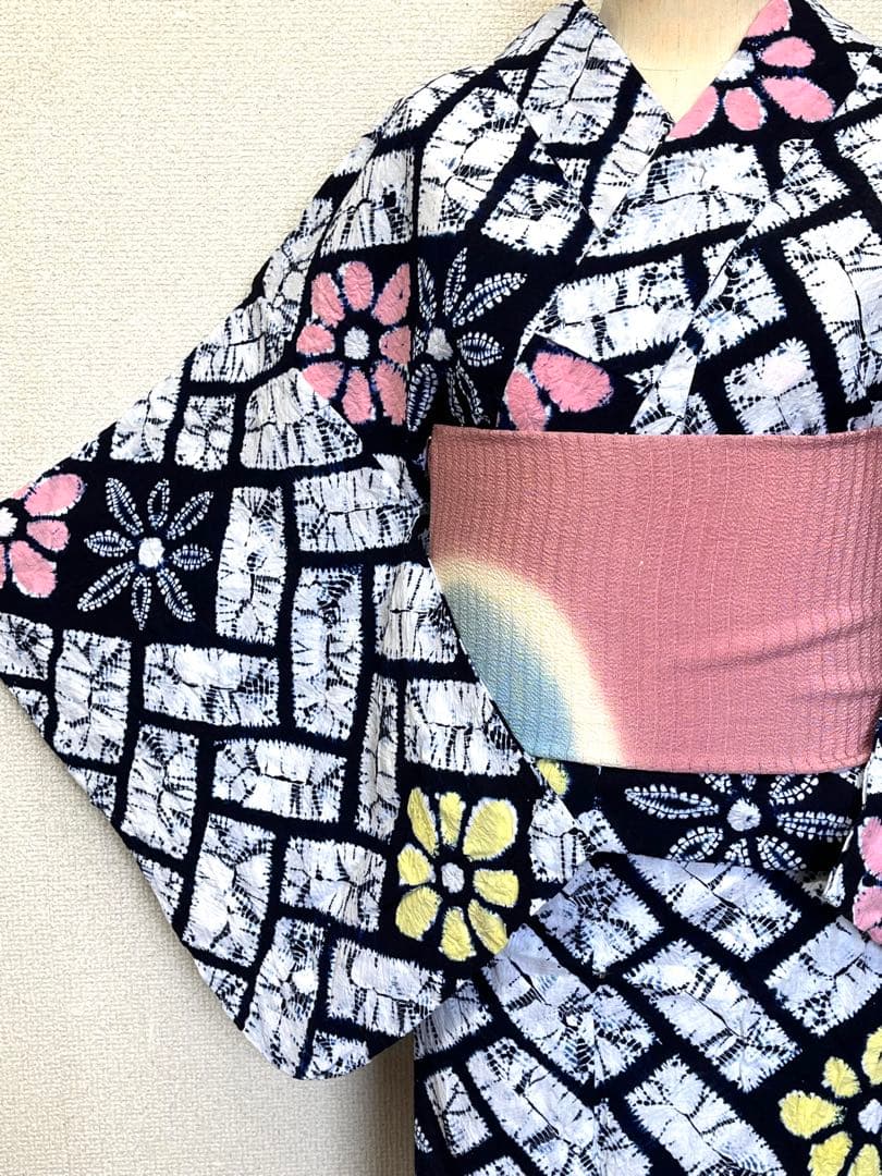 有松鳴海絞り　浴衣　網代格子　（220）