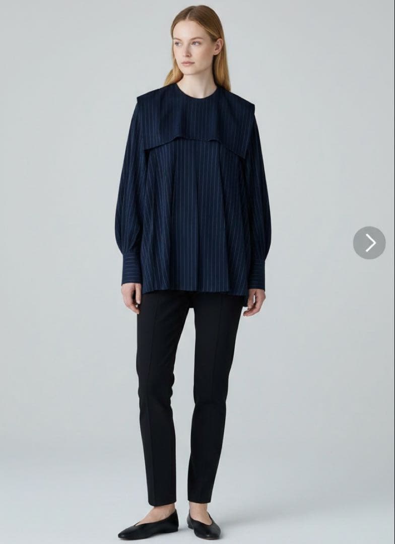 24SS✨美品　エンフォルド PE ピン ストライプ プリーツ シャツ ブラウス