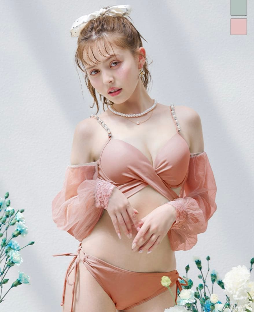 【ビキニ】【水着】ふんわりシアー長袖ビキニ 2点セット Suger