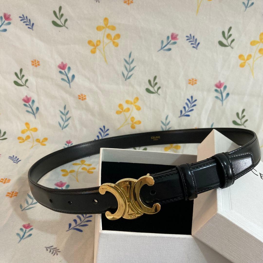 セリーヌ トリオンフ ベルト 85 レザー ブラック ゴールド