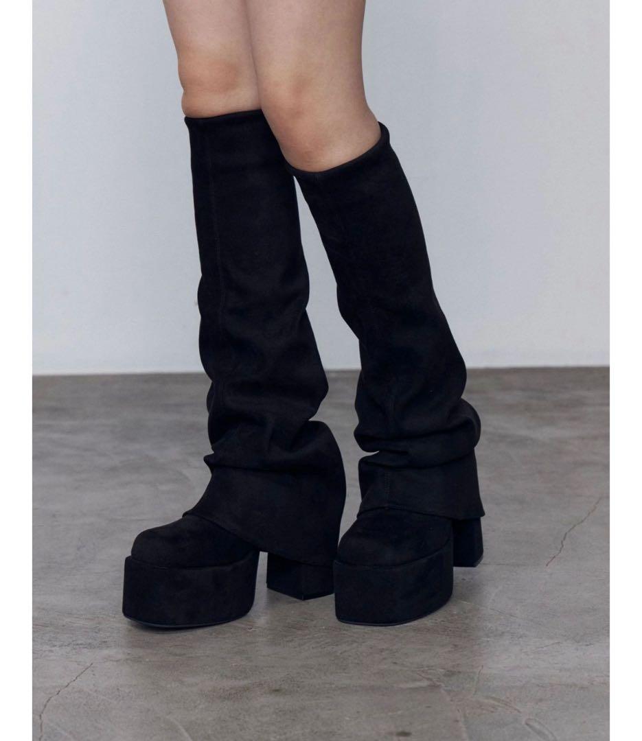 EMODA ルーズフレアカバーフィットブーツ エモダ ロングブーツ ブラック M