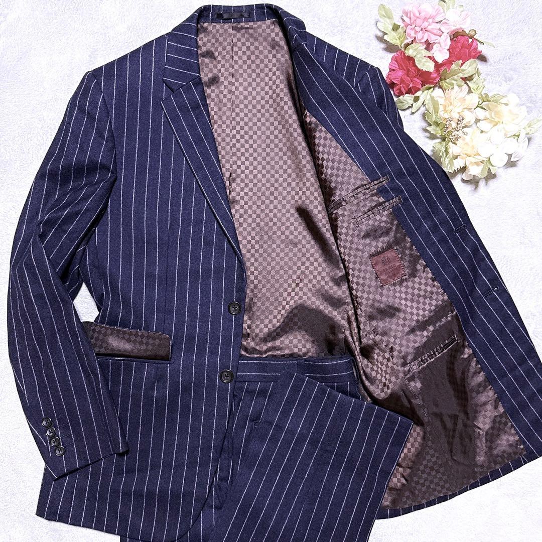 【未使用級】タケオキクチ カノニコ スーツ 起毛 ストライプ ネイビー 格子柄