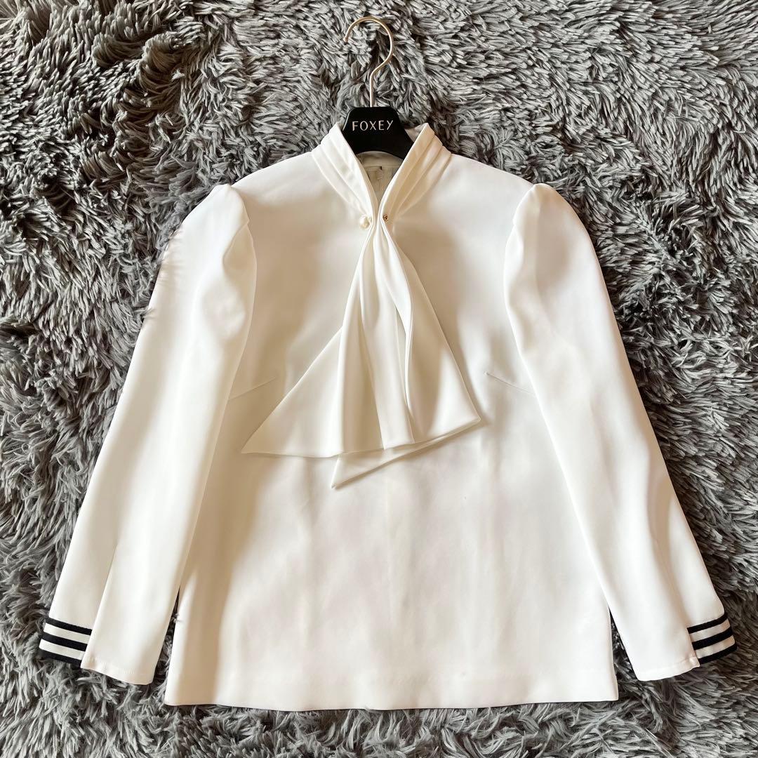 極美品✨ ボーダーズアットバルコニー ボウタイブラウス パール 定価3.7万円