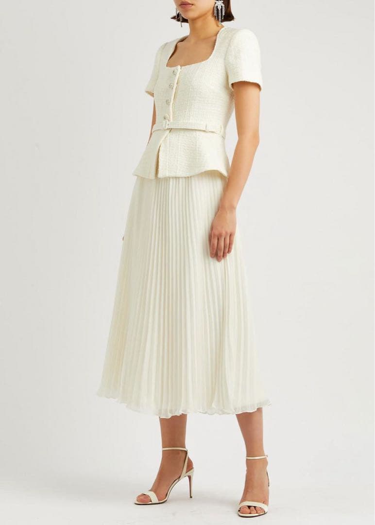 た*こ様 Self portrait プリーツシフォンとブークレツイードのミディ