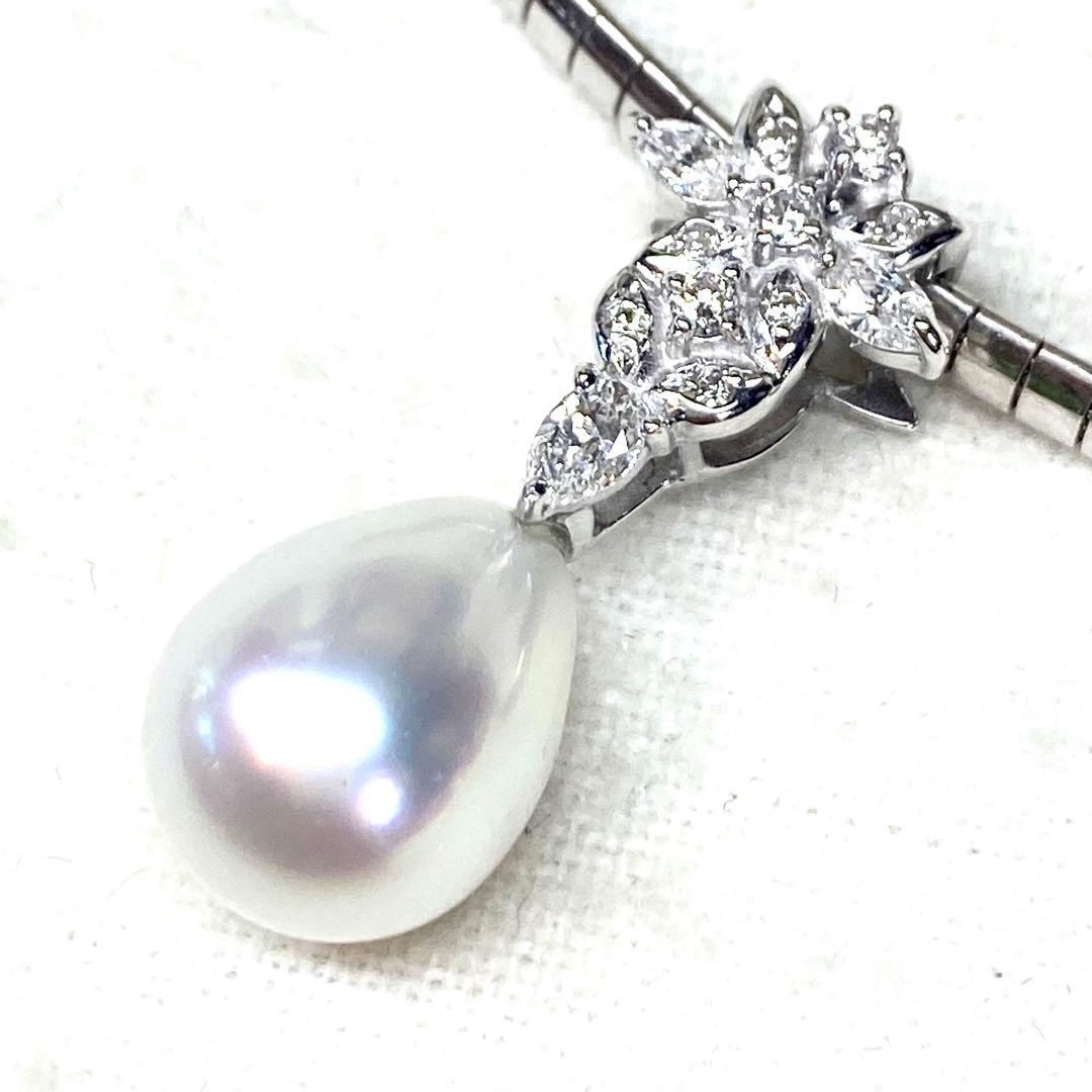 美品☆K18 WG☆銀座ミワ☆白蝶南洋真珠オーロラフェニックス×絶品ダイヤトップ