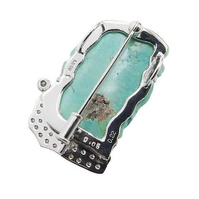 トルコ石カメオダイヤブローチ/ペンダント K18WG/K14WG 10.8g