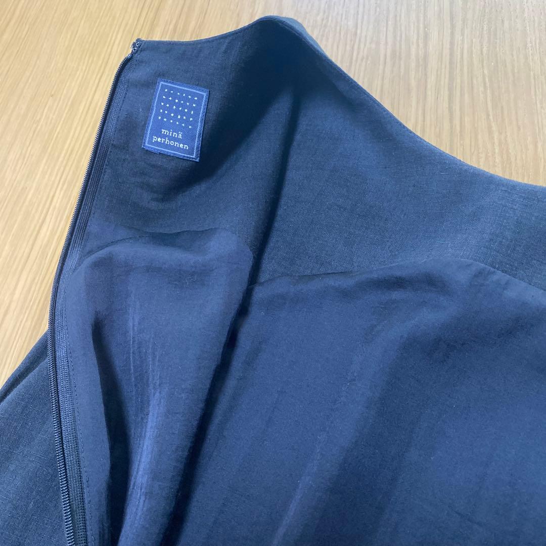 ミナペルホネン　ブラックリネンワンピース