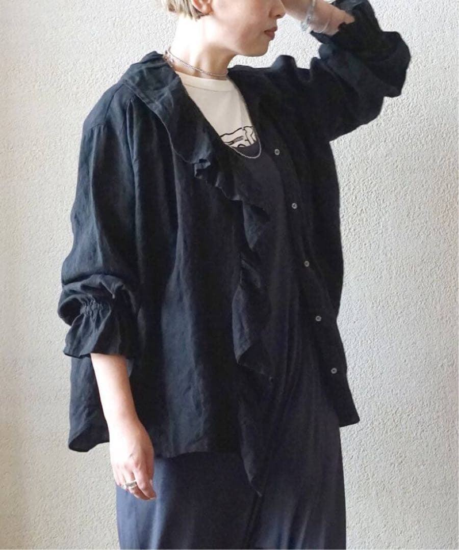 フレンチリネン フリルパフブラウス