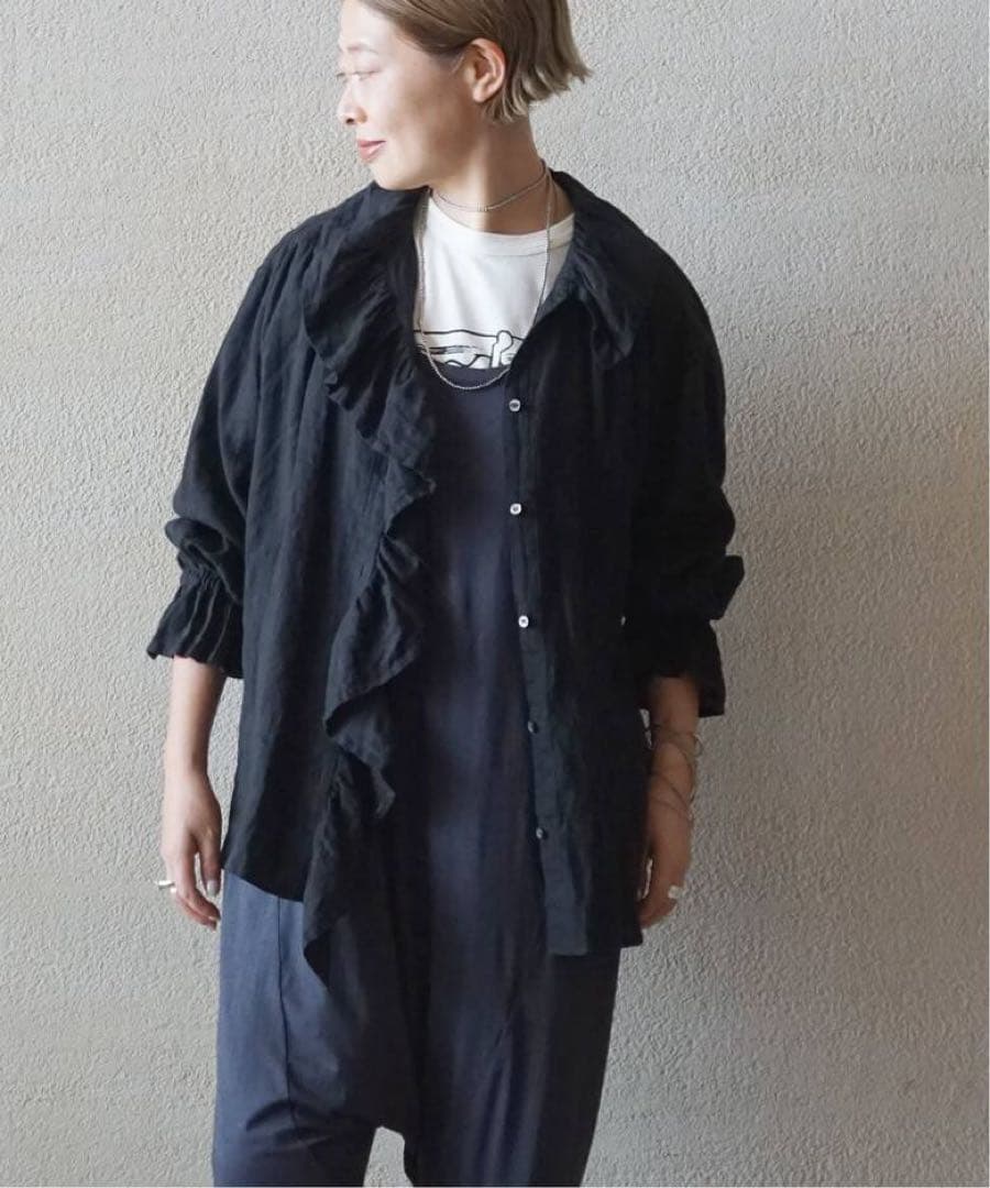 フレンチリネン フリルパフブラウス