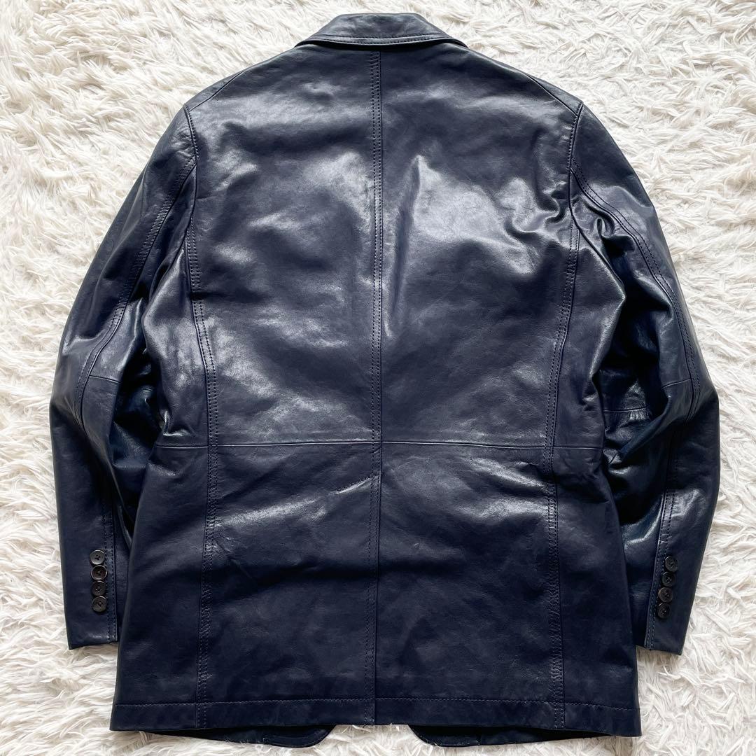 美品 希少色 ピエールカルダン シープスキン レザージャケット 微光沢ネイビー