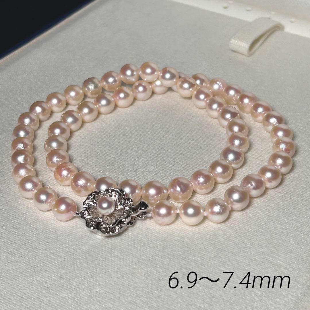 【テリ強✨】あこや ネックレス 本真珠 6.9〜7.4mm 約43cm 干渉色