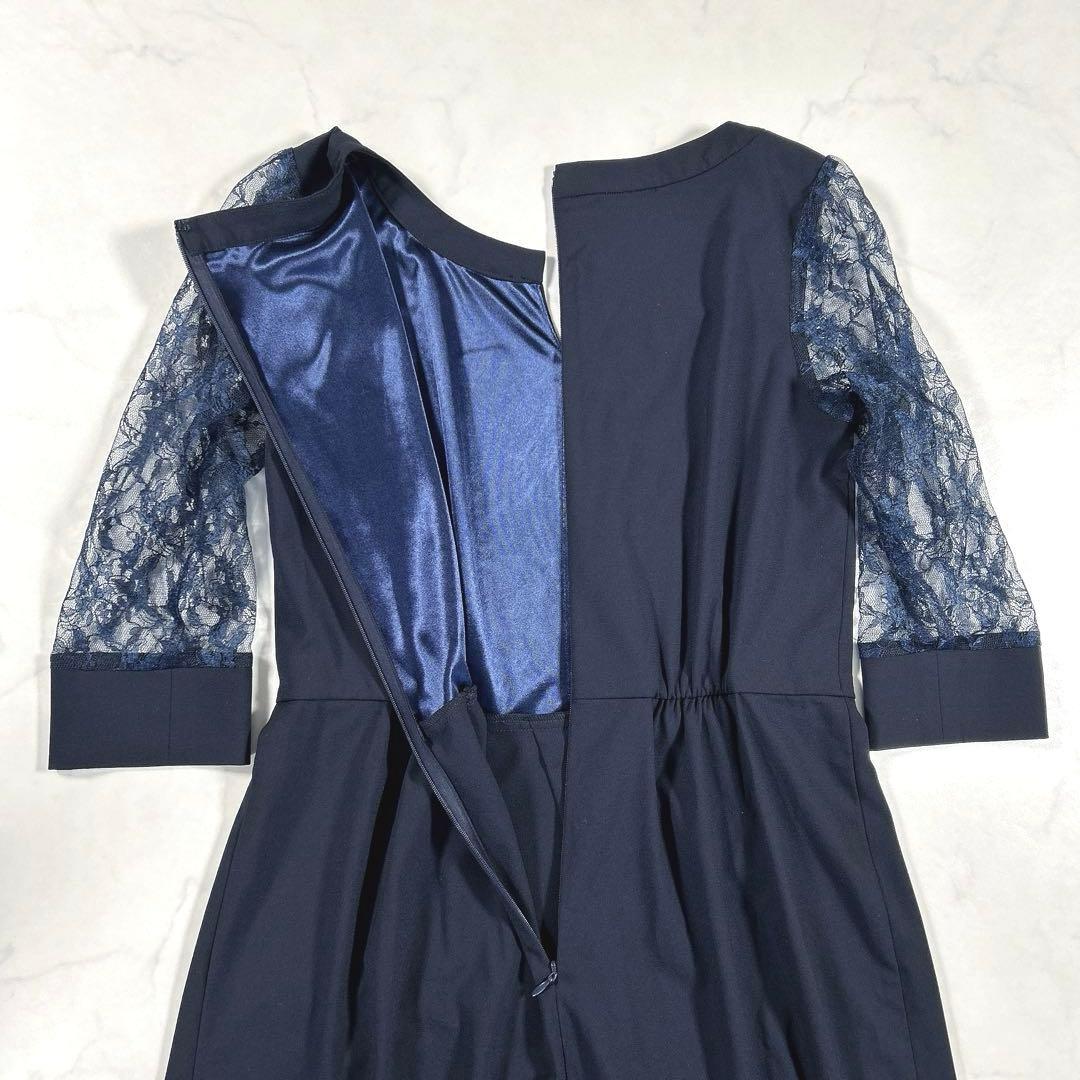 PourVous　ミモレ丈＆七分袖フォーマルパンツレイヤード　ドレス　ネイビー