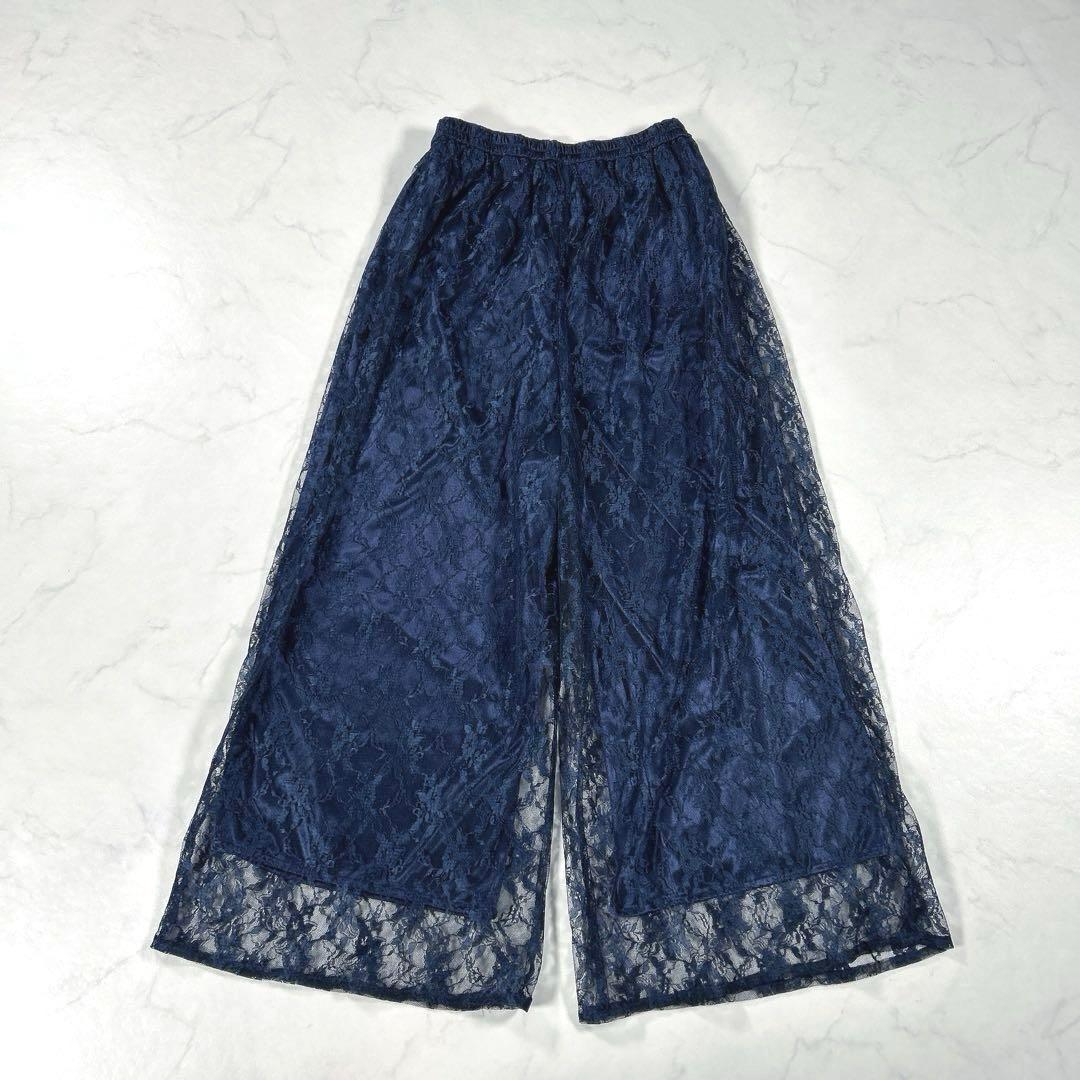 PourVous　ミモレ丈＆七分袖フォーマルパンツレイヤード　ドレス　ネイビー