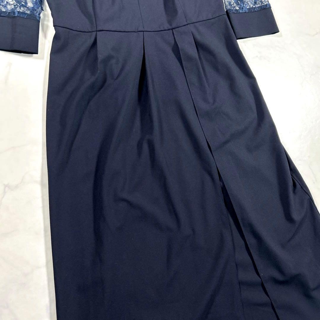 PourVous　ミモレ丈＆七分袖フォーマルパンツレイヤード　ドレス　ネイビー