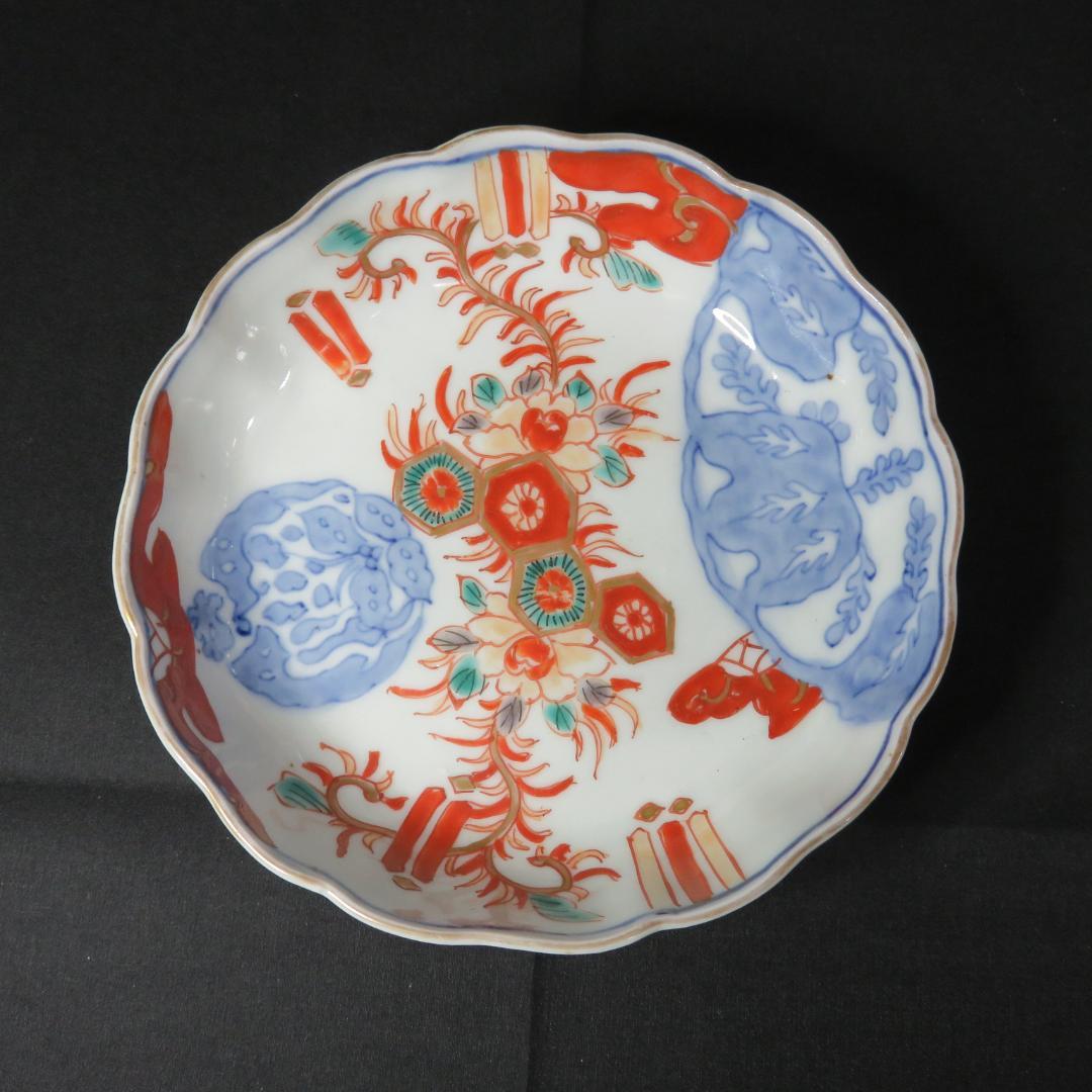 なます皿 色絵付 江戸 花唐草 花文様 桐 角富 宝 蛇の目高台