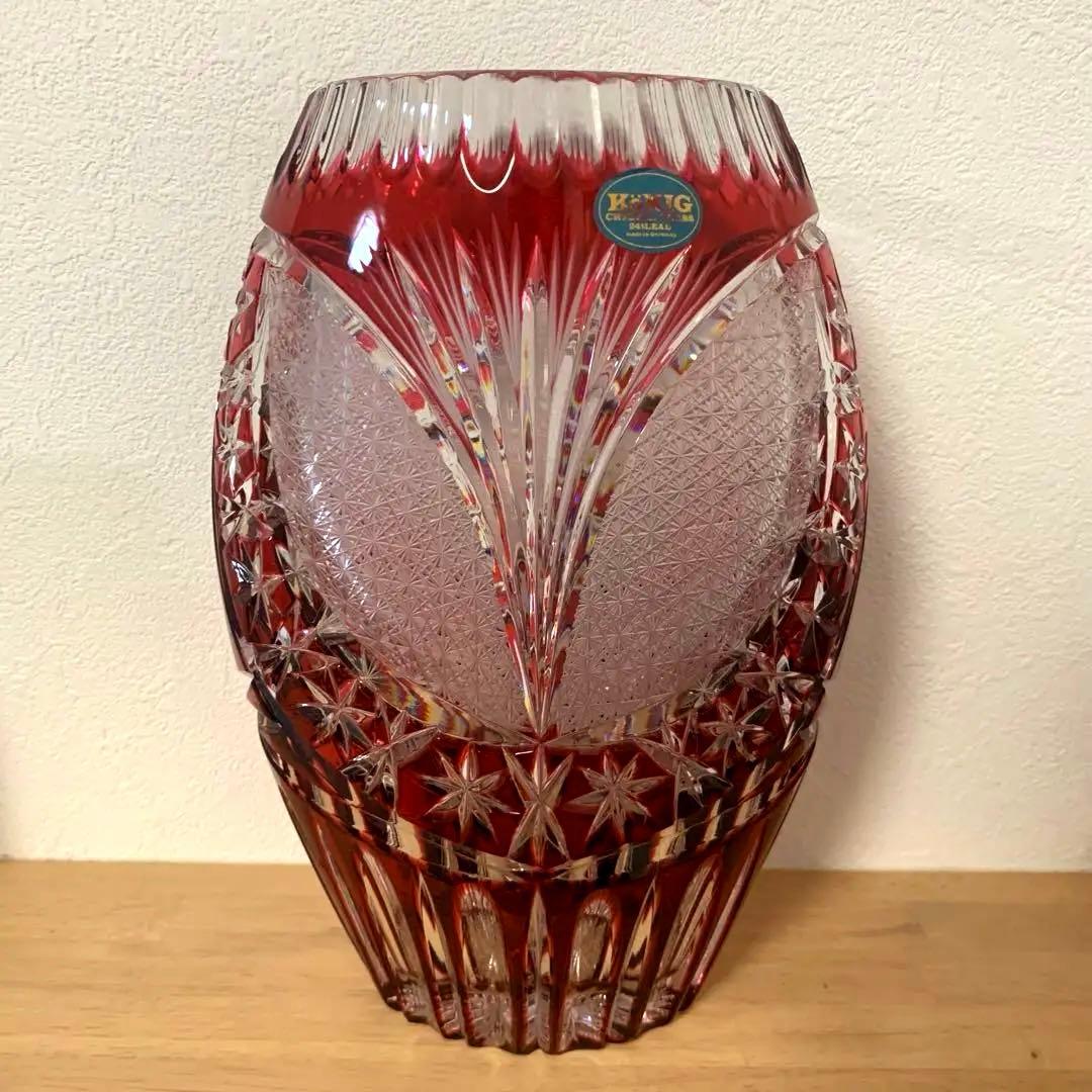 S*S様 【美品】KÖNIG CRYSTAL GLASS 赤色花瓶 切子