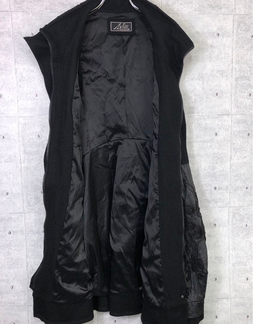 EIKO KONDO 花モチーフ フェイクレザー切替 ノースリーブワンピース