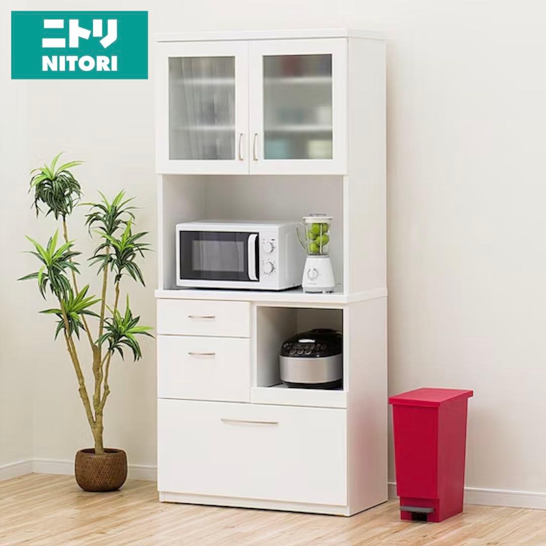 美品 ニトリ キッチンボード 食器棚 (コパン T 80KB WH)