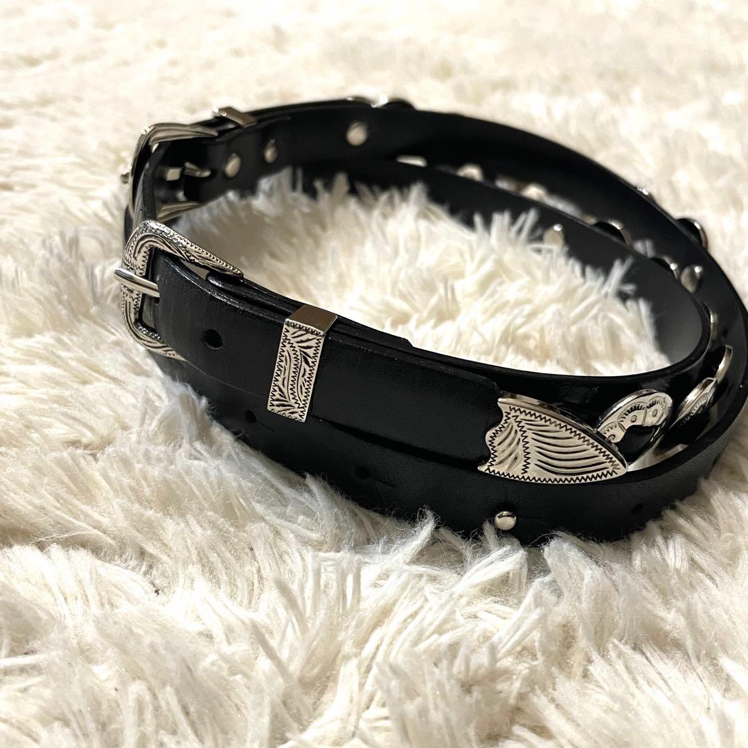 【未使用級】トーガビリリース ダブルバックル コンチョ ベルト レザー ブラック