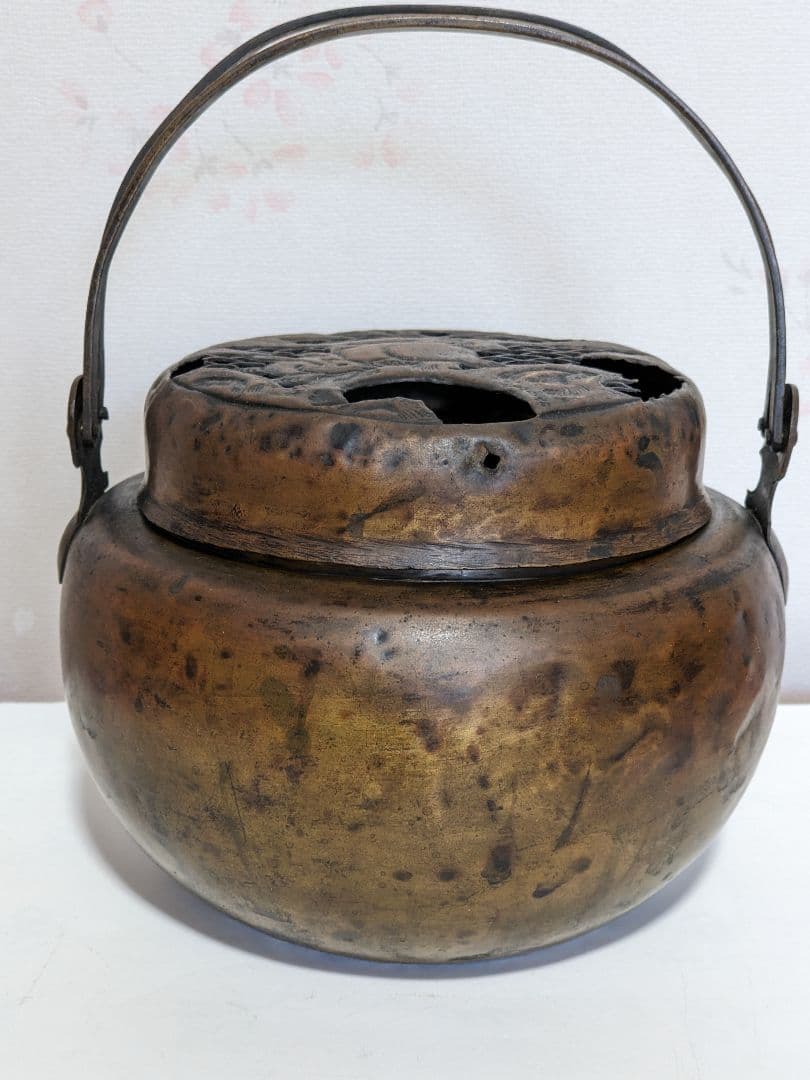 ♦江戸時代中期頃 兎文 透かし彫り 手炉 手焙りコレクション 骨董品アンティーク