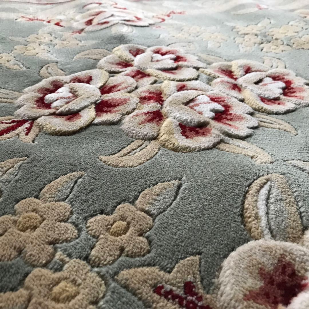 花柄 和風 ラグ ラグマット 段通 絨毯170×240cm グリーン