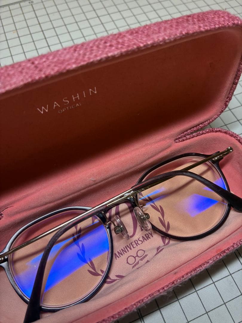 ブルーライトカットメガネ 丸型 ブラウン 度数両目近視-6.0