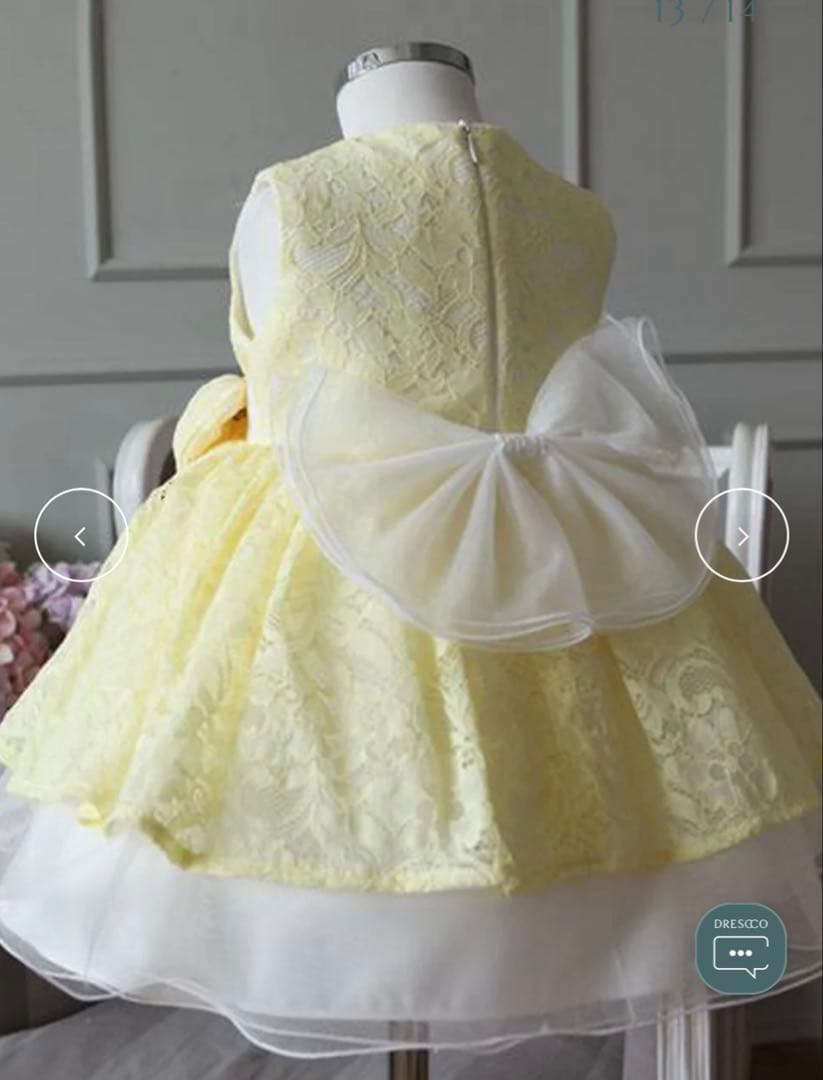 DRESCCO フラワーケミカルレースイエロードレス　ヘアアクセサリー、タイツ付