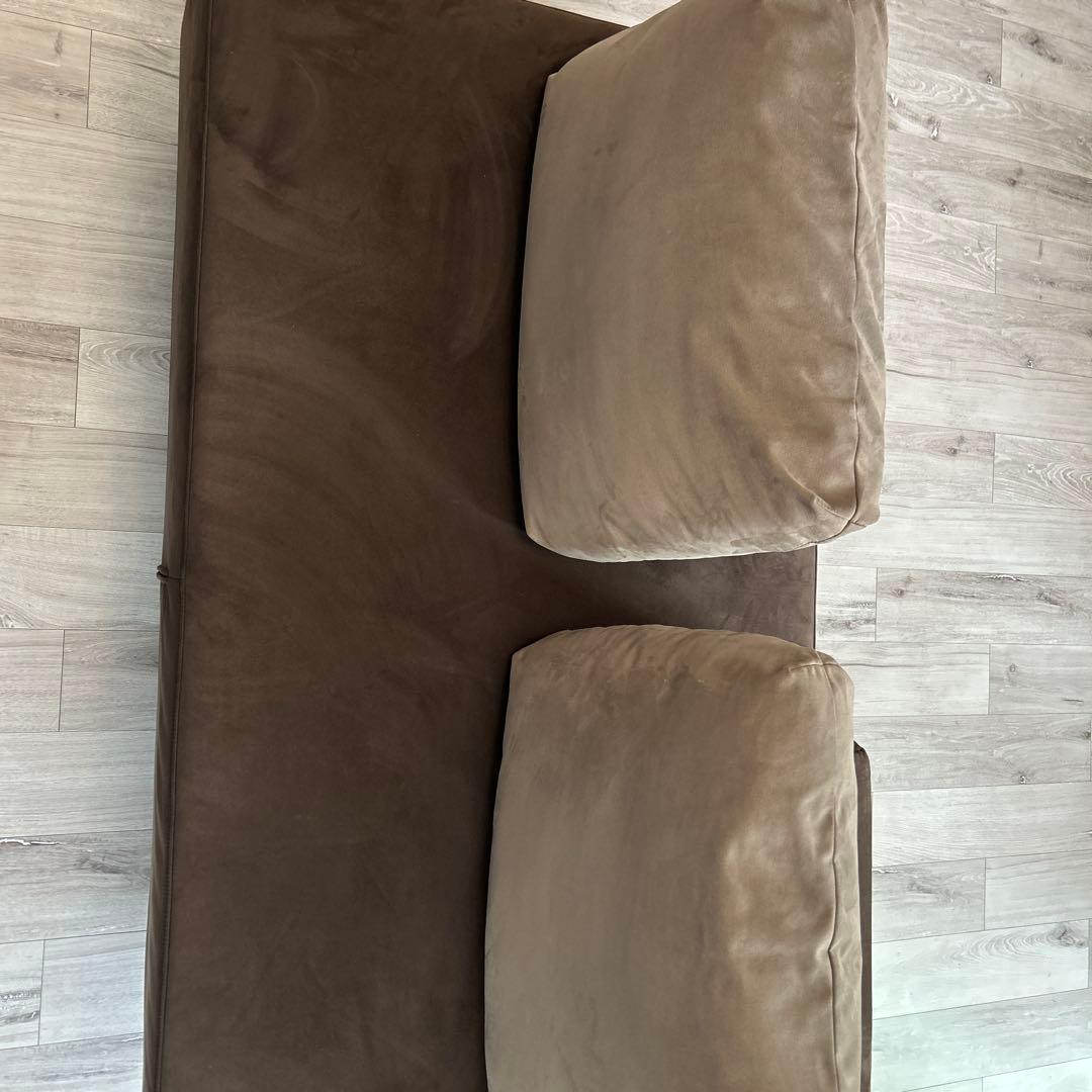 ブラウン スエード風 2人掛けソファ