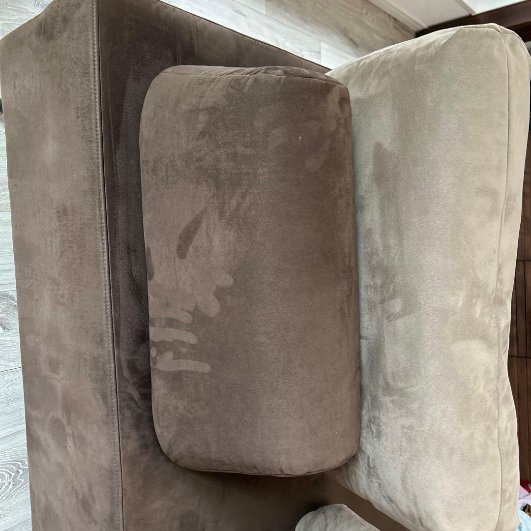 ブラウン スエード風 2人掛けソファ