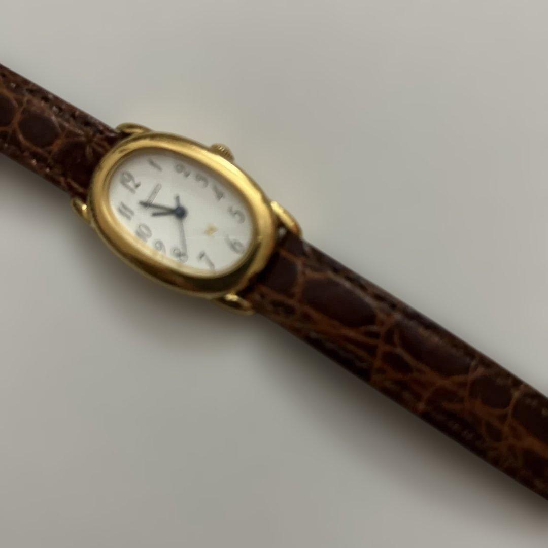 セイコーレディース　ノイエオーバルゴールド　本鰐皮ベルト　電池交換済