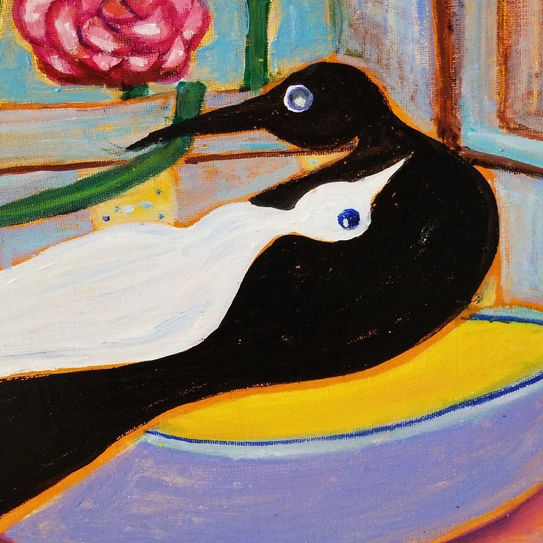 油絵　専用　バラを捧げる鳥 　横53.3cm