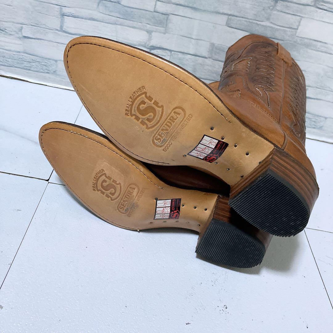 極美品 SENDORA ウエスタンブーツ 本革 刺繍 ブラウン 37 タグ付き