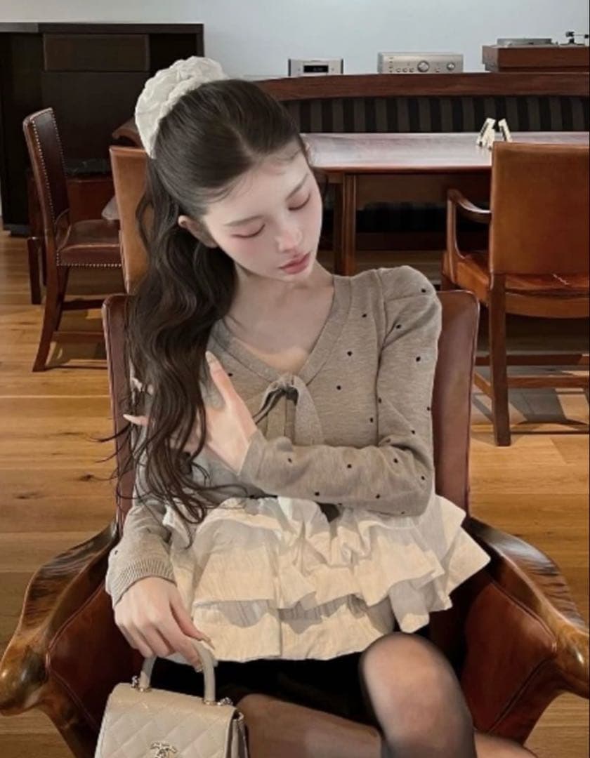 ダーリッチ ボリュームフレアニットチュニック グレー