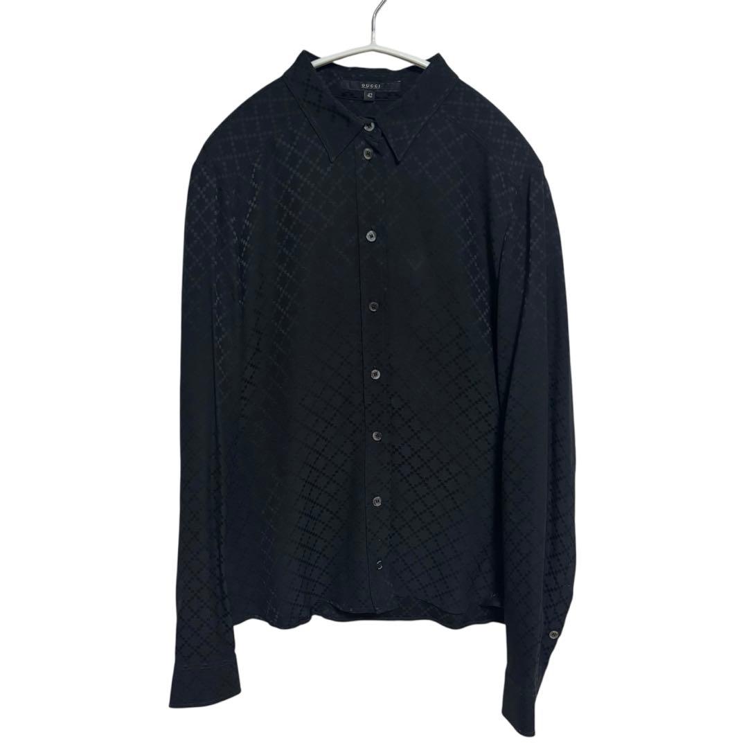 GUCCI グッチ　長袖シャツ　総柄　ブラック　 美品　ロゴボタン　シャツ