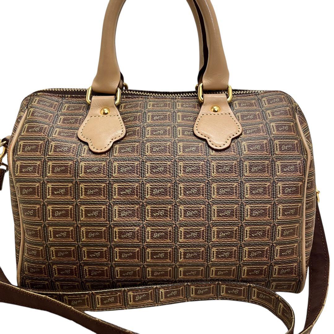 訳あり　Q-pot. ミニボストンバッグ チョコレート柄　ハンドバッグ　2way