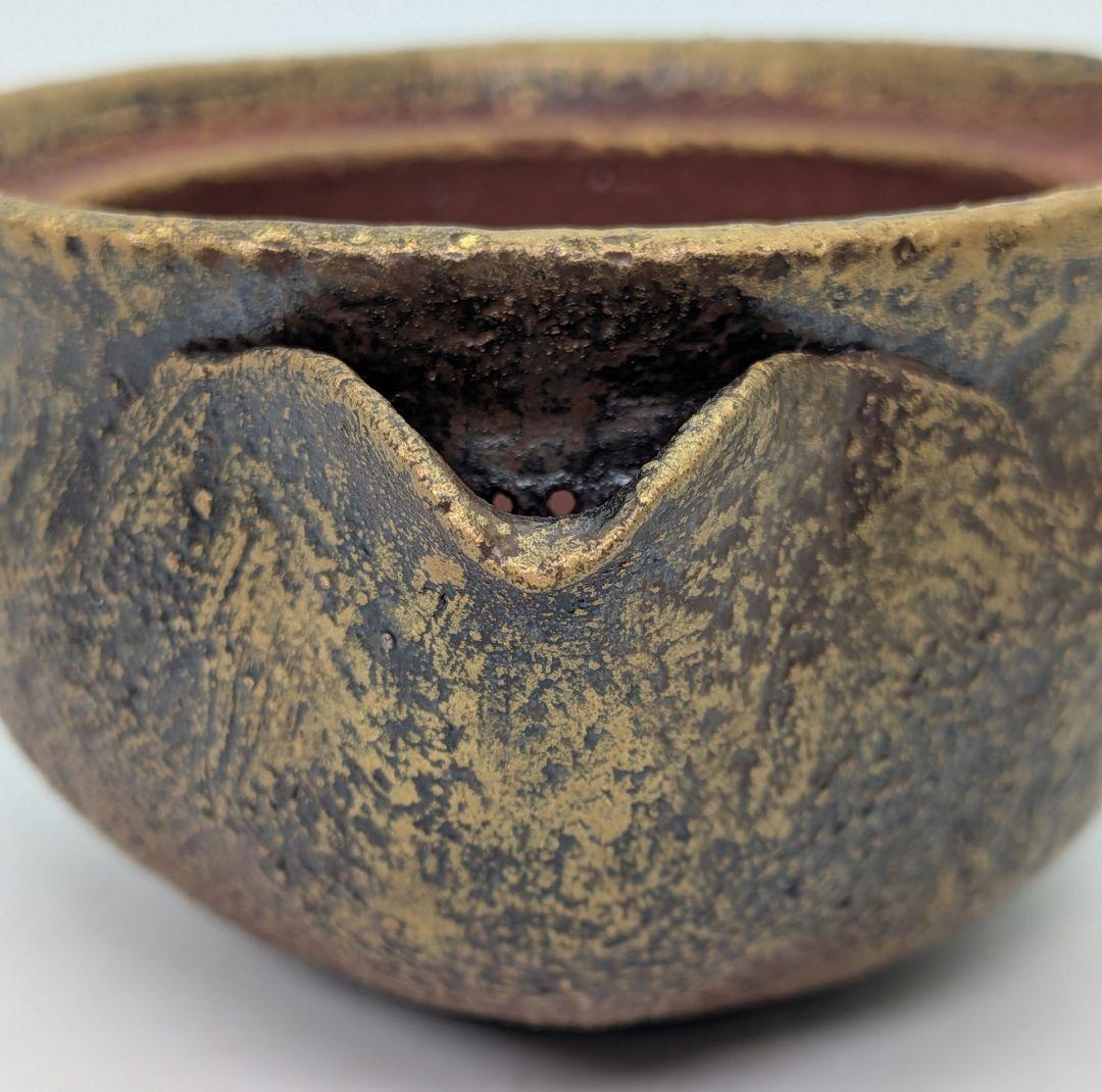 鈴木篤夫 備前焼 金彩備前宝瓶 四方桟共箱共布栞 手造り宝瓶 泡瓶 煎茶道具