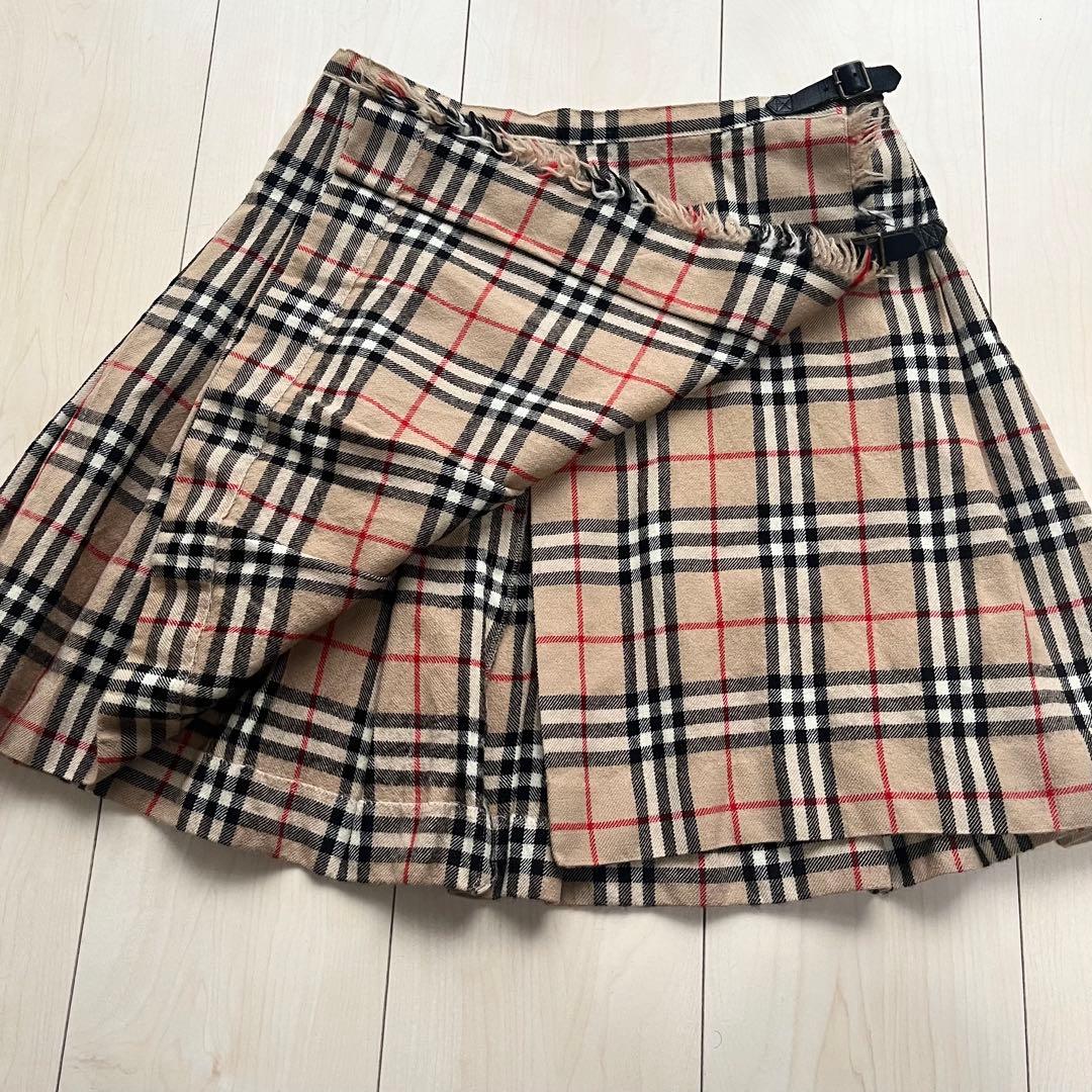 Y2Kバーバリーズブルーレーベル ノバチェック プリーツ ラップスカート ウール
