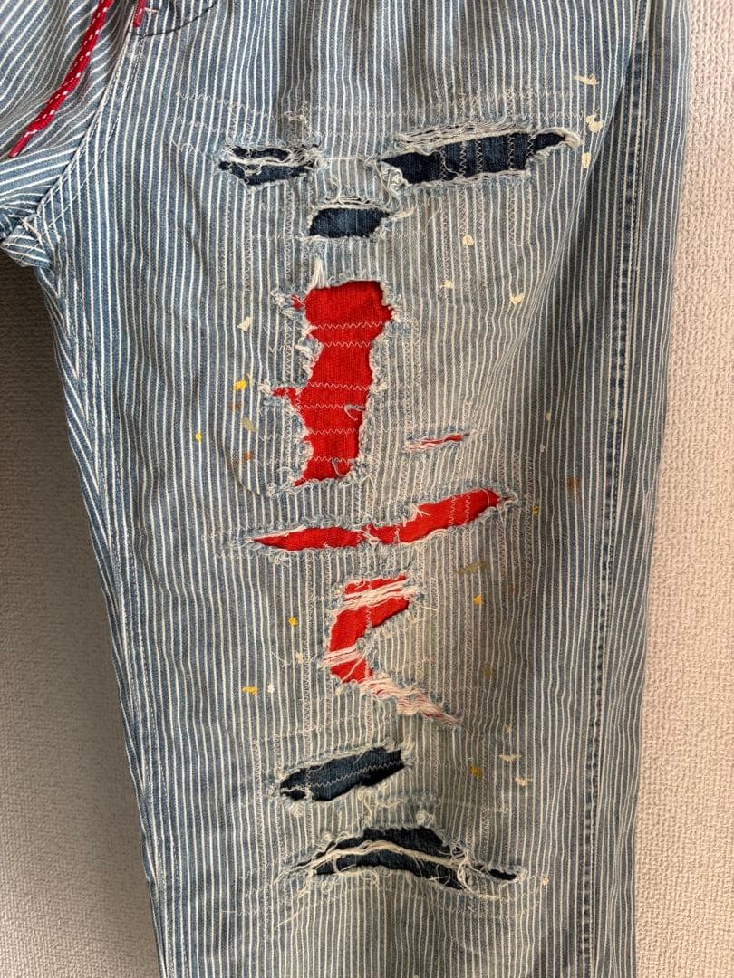 デニムダンガリー DENIM DUNGAREE ヒッコリーリメイクパンツ 01