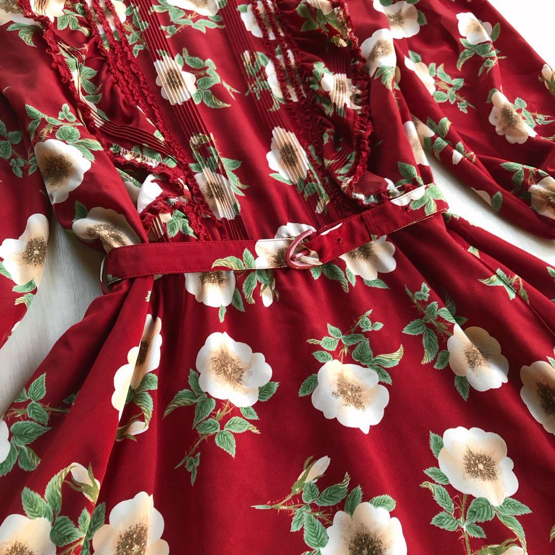 インゲボルグ 野薔薇 花柄 フリル レース 7分袖 ワンピース