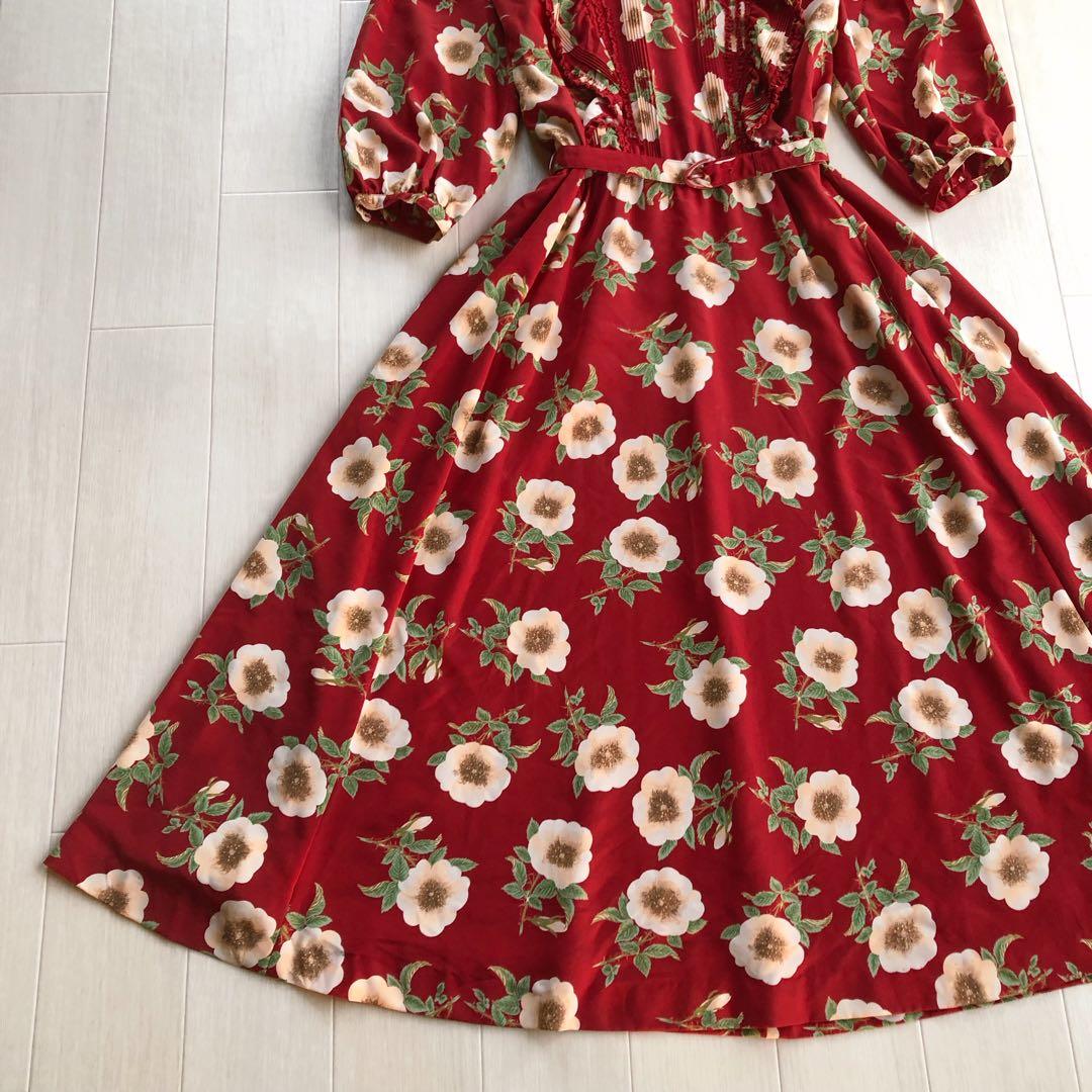 インゲボルグ 野薔薇 花柄 フリル レース 7分袖 ワンピース