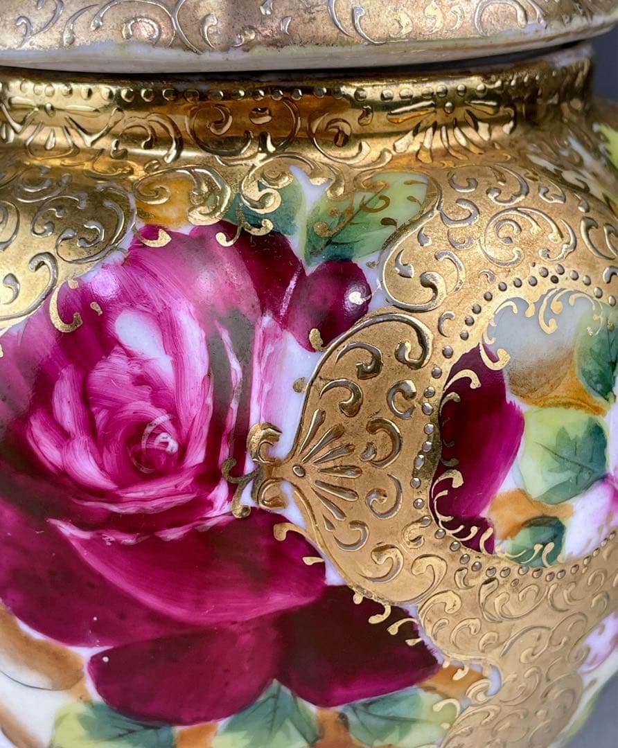 【訳あり】オールドニッポン バラ紋 ビスケットジャー クッキージャー 金盛り