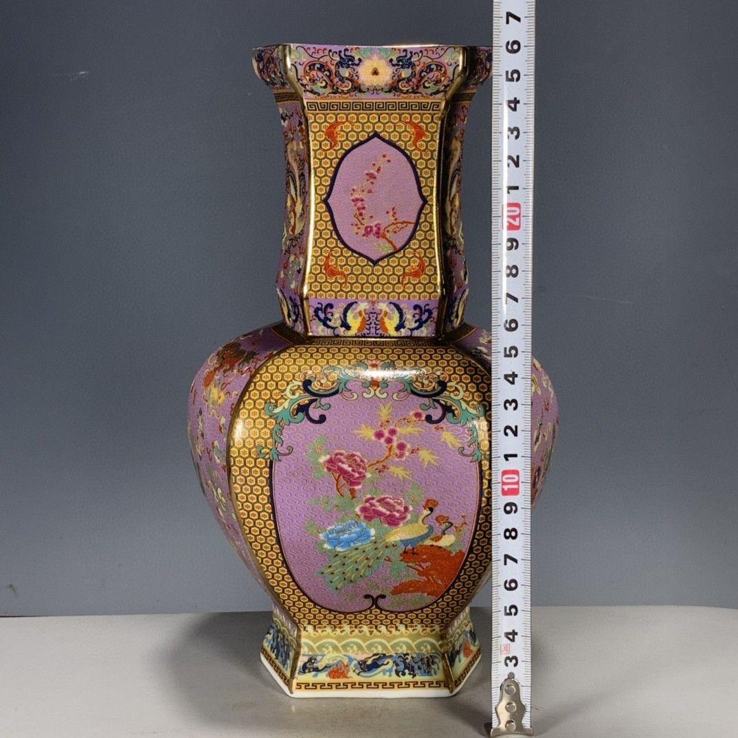 清代乾隆粉彩蒔金花鳥花瓶 景徳鎮 陶磁器 装飾品 現代工芸品 美術品 置物