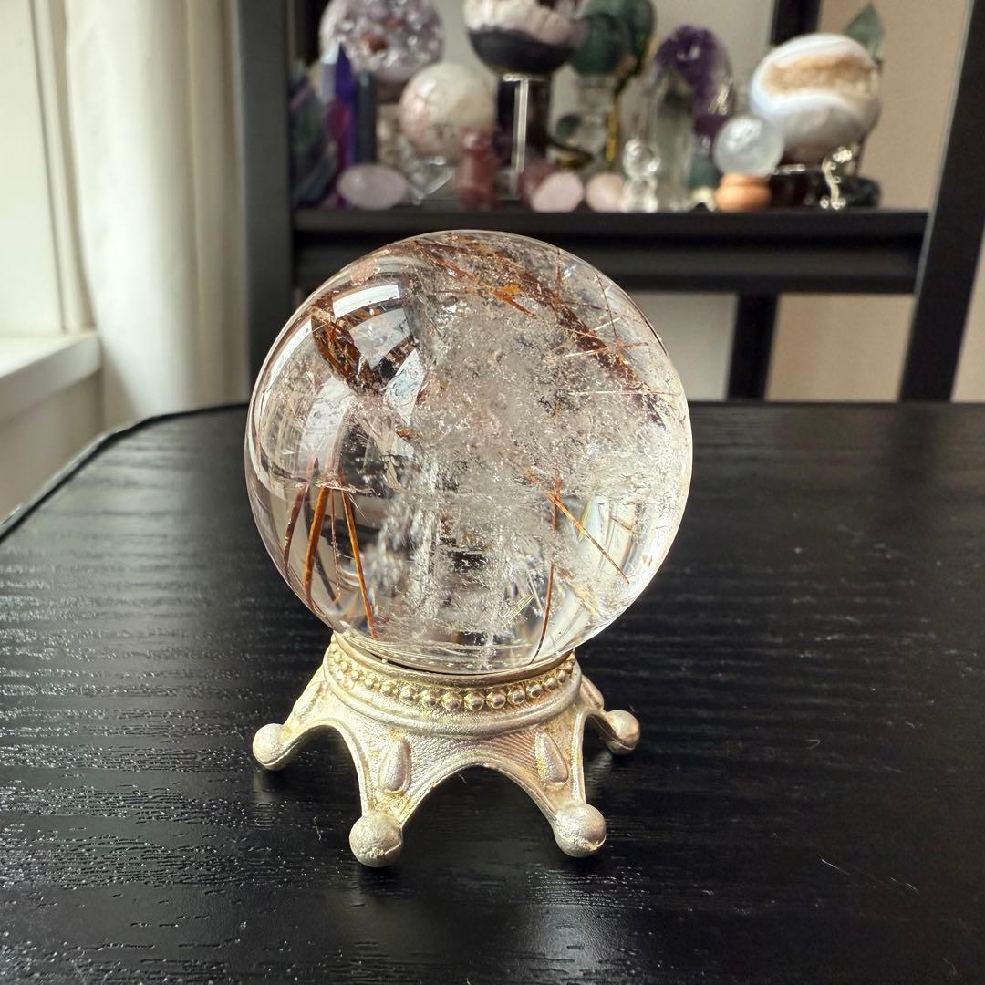 天然石ルチルクォーツのスフィア　丸玉　置物NO.010606