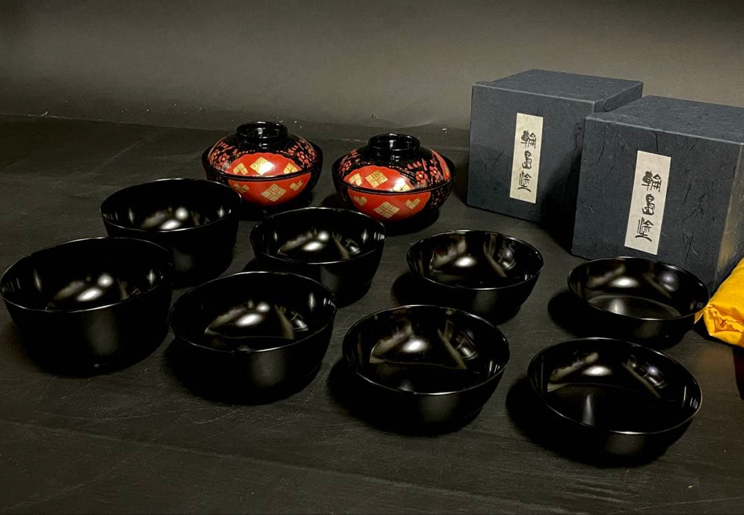 割引‼️【美品】「輪島塗」 輪島塗 四つ椀 煮物椀 揃い 2組 共箱 (26E)