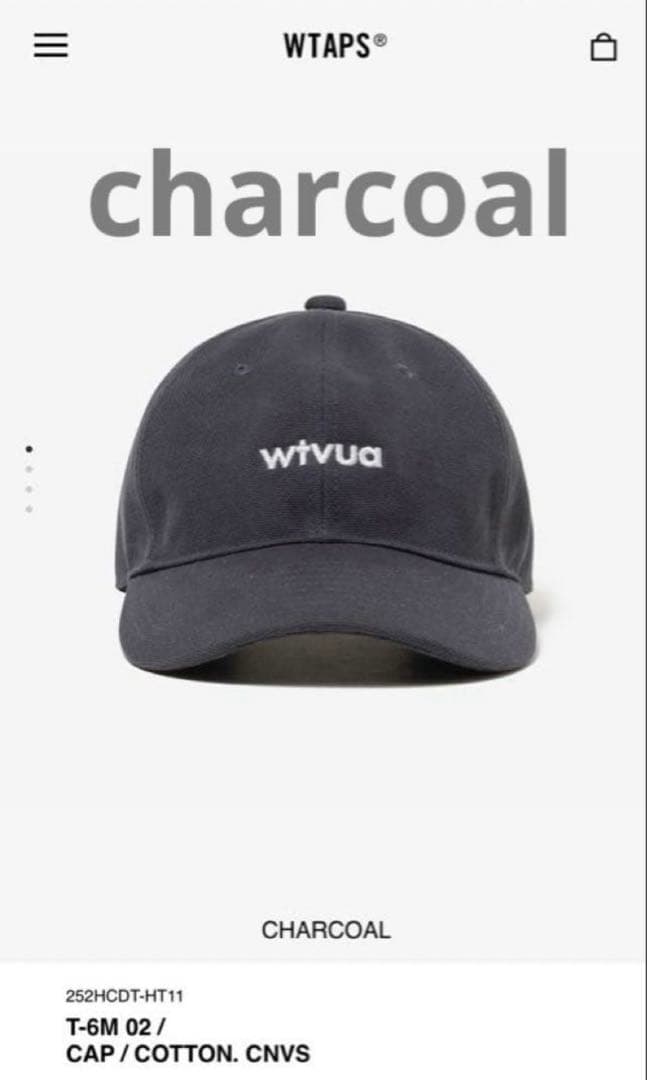 帽子 WTAPS T-6M 02 Cap Cotton CNVS Charcoal